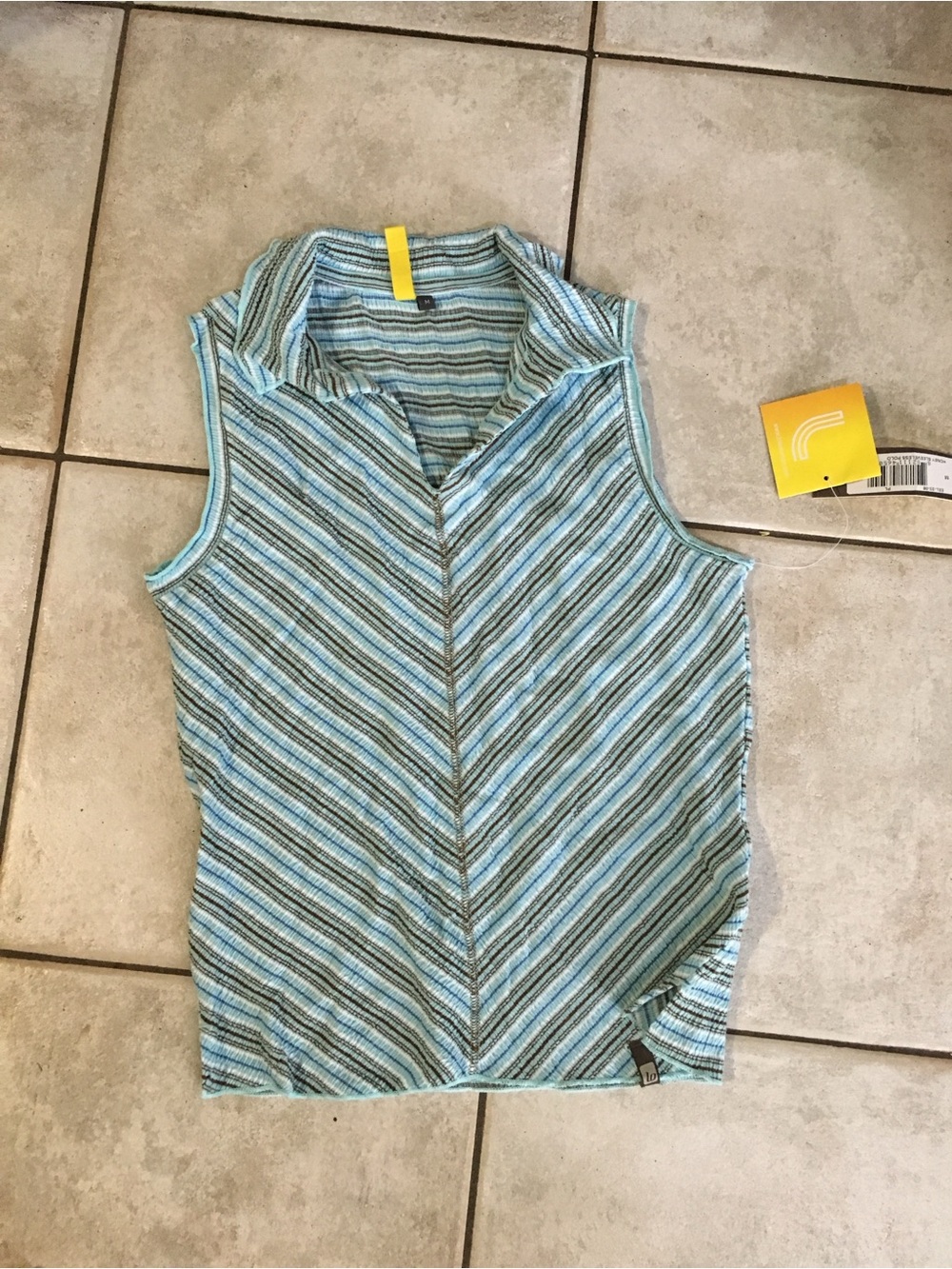 Lole Sleeveless golf Striped Knit Top in Aqua and brown NWT
